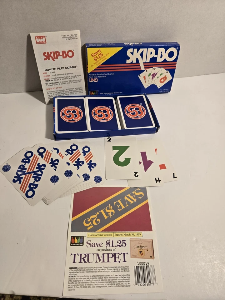 Skip-Bo International Games 1986 Vintage Card Game Complete With Instructions - Image 1 of 4