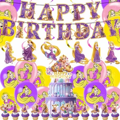Tangled Princess Birthday Party Decor Supplies Balloons Banner Cake Toppers kids - Image 1 of 4