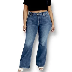 Frame 32 Blue Cotton Blend Flare Jeans Le Easy Drizzle Raw Hem High Rise Denim - Bild 1 von 12