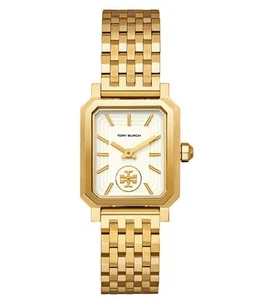 TORY BURCH Robinson Womens Watch, White Rectangular Dial, Gold Stainless Steel - Picture 1 of 6