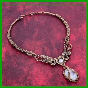 Cobre Arco Iris Piedra Lunar Hija Regalo Cadena Alambre Envuelto Collar Joyería - Imagen 1 de 6