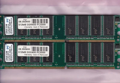 1GB 2x512MB PC3200 PQI MDAD-428HA DDR-400 DDR1 PC-3200 DESKTOP RAM MEMORY KIT - Image 1 of 2