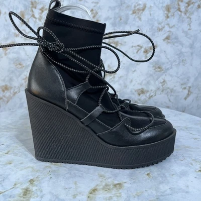 Steve Madden Mujer Talla 5.5M Zapatos Negro Con Cordones Gladiador Cuña Plataforma Botas Foto 1 de 4
