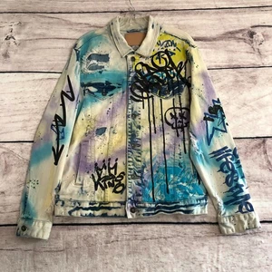 Smoke Rise Denim Jean Jacket M Mens Distressed Tie Dye Graffiti Street Art  Y2k - Picture 1 of 20