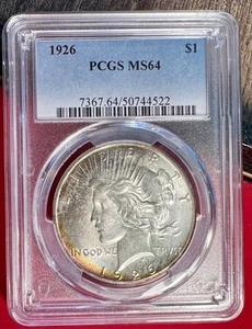 1926 $1 Peace Dollar PCGS MS64, Colorful Toning! Rare Color For Peace $1 - Picture 1 of 3