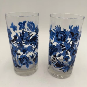 Vintage Royal Norfolk Küche Blau Blumen Klar Trinkgläser Set 2 Landhaus - Bild 1 von 7