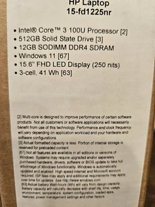 Hp Laptop 15 I3 New In Box FD1225NR - Picture 1 of 3