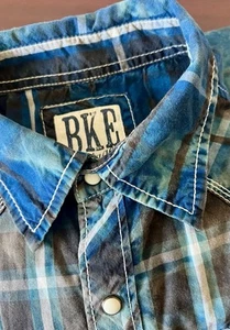 BKE Men's Snap Down Shirt Size L Blue Plaid Standard Fit Western Cowboy Casual - Picture 1 of 10