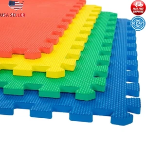 Interlocking EVA Foam Tiles Gym Mat Cushioning 4 Piece Easy Clean Puzzle Floor - Picture 1 of 6