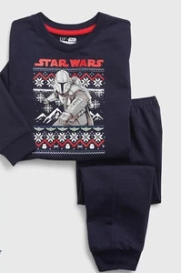 NWT Baby Gap DISNEY STAR WARS Mandalorian Navy Fairisle PAJAMAS PJS Size 3 or 4 - Picture 1 of 3