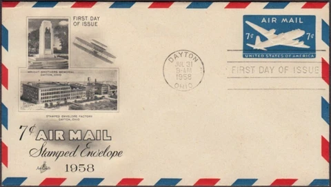 1958 Air mail 7c blue UC26 FDC with Art Craft cachet airmail Cover