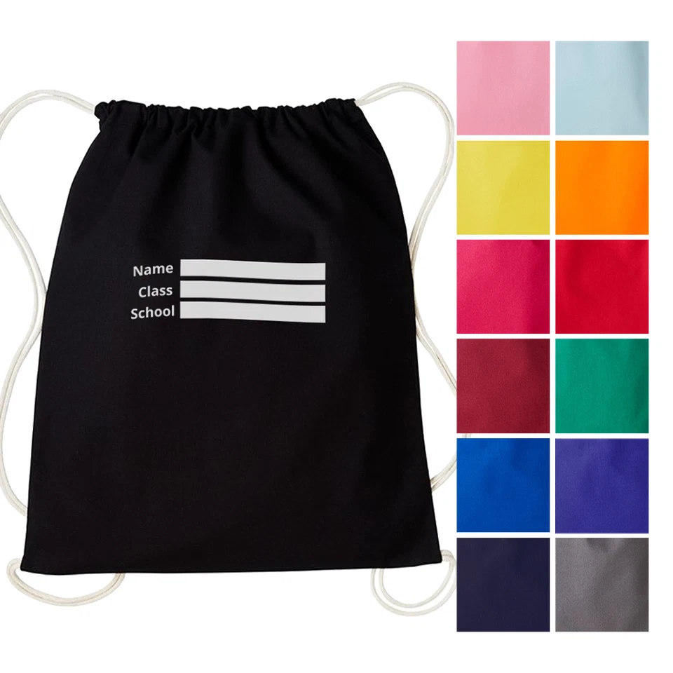 MERCH KINGDOM Drawstring PE Bag Name Class School Childrens Kids Sport Trainer Cotton Gymsac