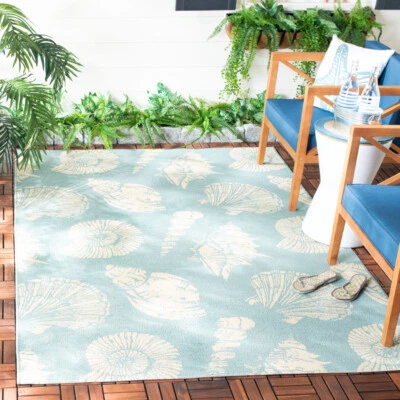 SAFAVIEH Outdoor CY6239-21321 Courtyard Aqua / Beige Rug - Image 1 of 4