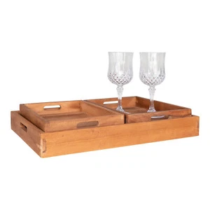 House Nordic Tablett FARO Teak Holz 3er Set Servierbrett Natur  - Bild 1 von 1
