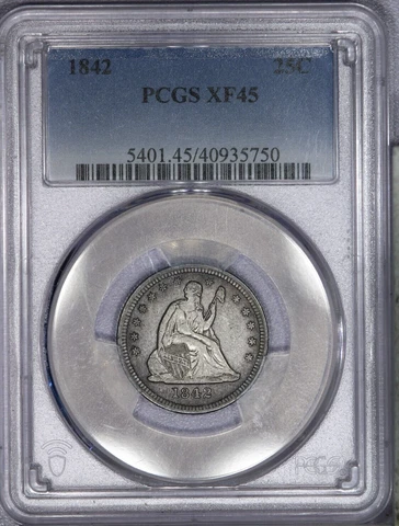 1842 Liberty Seated Quarter 25c PCGS XF45 EF45 - Sweet original coin! LB Cover