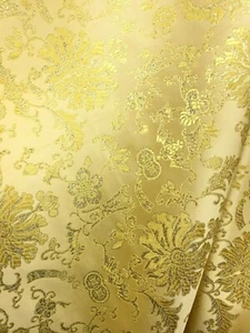 GOLD METALLIC FLORAL BROCADE FABRIC (56 in.) Sold By The Yard - Picture 1 of 6
