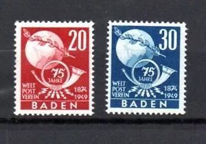 Baden/Germania 1949 set francobolli UPU (Michel 56/57) MNH - Foto 1 di 2
