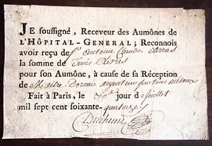 1774 Receiver des Aumones receipt for reception of a master gourmet of Paris - Picture 1 of 2