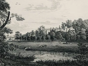 Derbyshire Bakewell HADDON HALL Stephen Glover Original c1829 Print - Picture 1 of 4