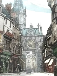 Auxerre Tour de L'Horloge Eau-forte originale Signée Marchetti Cadre 37 x 43 cm - Foto 1 di 10