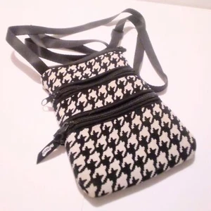 NuPouch Black White Houndstooth Print Cross Body Pouch Bag - Picture 1 of 5