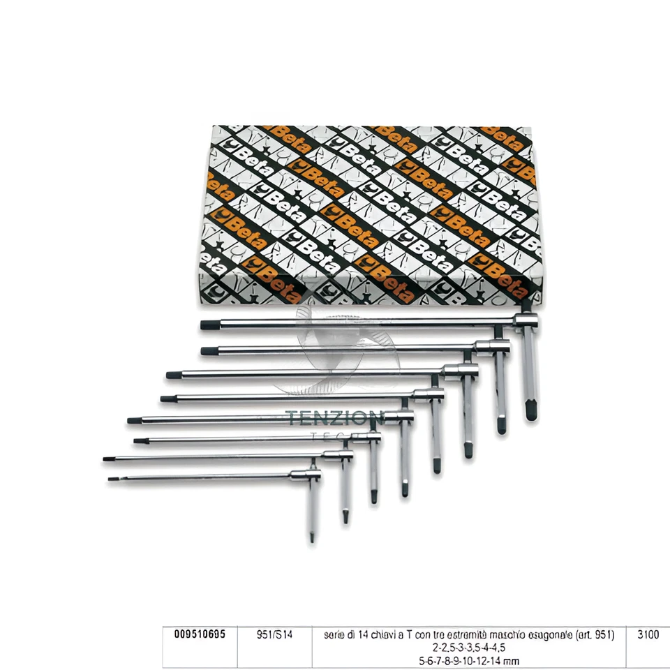 Set 14 Chiavi A T Maschio Esagonale 2-14mm - Beta 951/S14 - Immagine 1 di 1