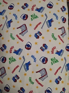 BTY Hockey All Star on White Flannel Cotton Quilt Fabric - Picture 1 of 1