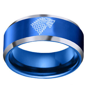 Direwolf House Stark Winterfell Valyrian Steel Band Game of Thrones Ring Sz 6-13