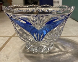 Vintage Anna Hutte Bleikristall 24% Lead Crystal Blue Ribbon Candy Dish - Picture 1 of 11
