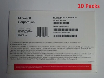 Wholesale 10Packs Win 11 Pro professional 64bit OEI DVD / Incl Product Keys - Image 1 of 2