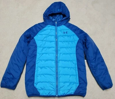 NWT-Big Boy's Under Armour Blue Puffer Hooded Storm Jacket, Size YXL - Image 1 of 4
