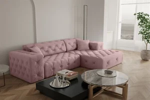 Ecksofa Designersofa CHANTAL in Stoff Opera Velvet Pink Ottomane Rechts - Bild 1 von 6