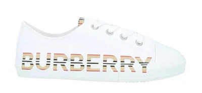 Zapatillas de gabardina blancas de algodón con estampado de logotipo a rayas Burberry Icon para niños talla 31 32 Foto 1 de 4