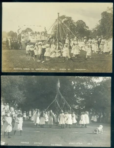 2 REAL PHOTO POSTCARDS - 1911 & 2 MAYPOLE DANCE AT CHRISTLETON U.K. - Picture 1 of 1