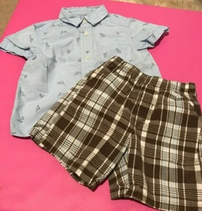 CHILDREN'S PLACE- Baby Boys Toddler 2T Button down w/ Dinosaurs and Plaid Shorts - Picture 1 of 9