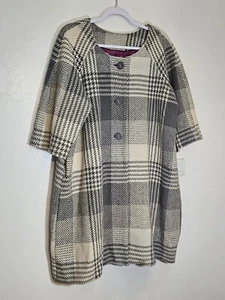 JH Collectibles Women's Long Gray Plaid Button Up Coat Size 2XL NWT - Picture 1 of 12