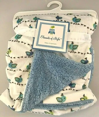 Manta bebé Baby Essentials Elements of Style azul verde pájaro NUEVA 30" X 40" Foto 1 de 2