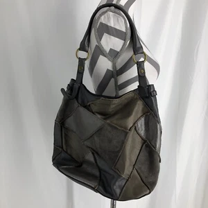 Lucky Brand Leather Suede Grayish Patchwork Shoulder Bag Boho - Picture 1 of 6