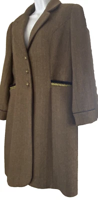 Soft Surroundings Jacket Sz S Brown Tweed Herringbone Velvet Trim Wool Military - Image 1 of 4