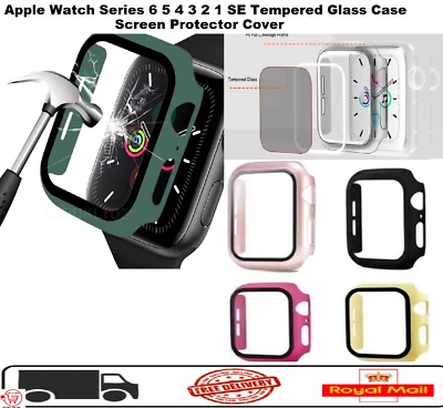 MY STORE For Apple Watch Series 6 5 4 3 2 1 SE Tempered Glass Case Screen Protector Cover
