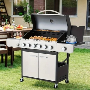 6 Burner BBQ Propane Gas Grill, 58000 BTU Stainless Steel Patio Barbecue Grill - Picture 1 of 8