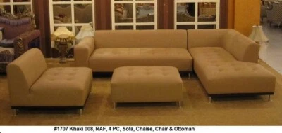 Modern design khaki light brown Leather Sectional Sofa 4 pieces set #1707 - Image 1 of 4