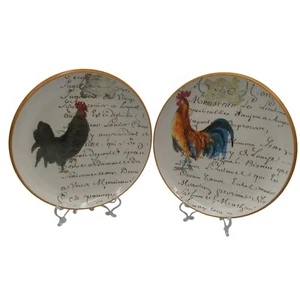 2 Williams Sonoma Rooster Script Salad Plates 9" Farmhouse Cottage Italy *READ - Picture 1 of 8