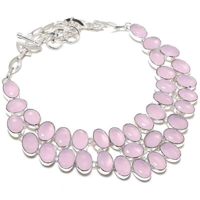 Collar antiguo de plata de ley 925 con piedras preciosas de cuarzo rosa facetado 18" o1 Foto 1 de 4