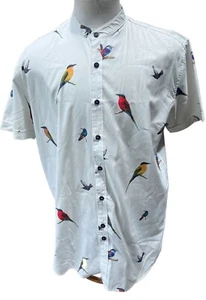 Rich Market Intemporal White Button Up Shirt Banded Collar 2XL Eurylaimiade Bird - Picture 1 of 9