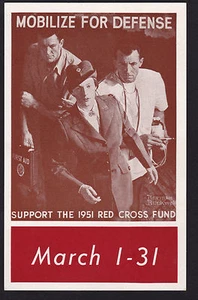 1951 Norman Rockwell Kunst Mobilisieren zur Verteidigung Rotes Kreuz Werbepostkarte - Bild 1 von 2