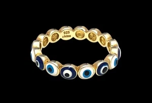 VTG Gold Over Sterling Silver Evil Eye Beads Eternity Band Ring Sz 7 - Picture 1 of 4