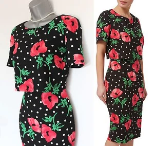 Vestido Dije Reino Unido 10 Precisos Doble Capa Amapola Estampado Floral Cambio EU 38 £129 - Imagen 1 de 11