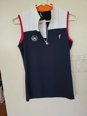 GOLFINO VIBRANT SHOT WOMEN'S SLEEVELESS TROYER  TOP SIZE  32 COLOR NAVY NWT - Image 1 of 4