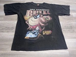 Vintage Chicago Bulls Basketball All Over Print T-Shirt Size L 90s AOP Taz Faded - Picture 1 of 7